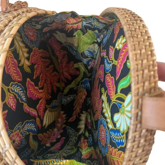 Rattan Crossbody Hand Bag Womens Woven Tan Boho Beach Vacation Island Resortwear - Picture 7 of 11
